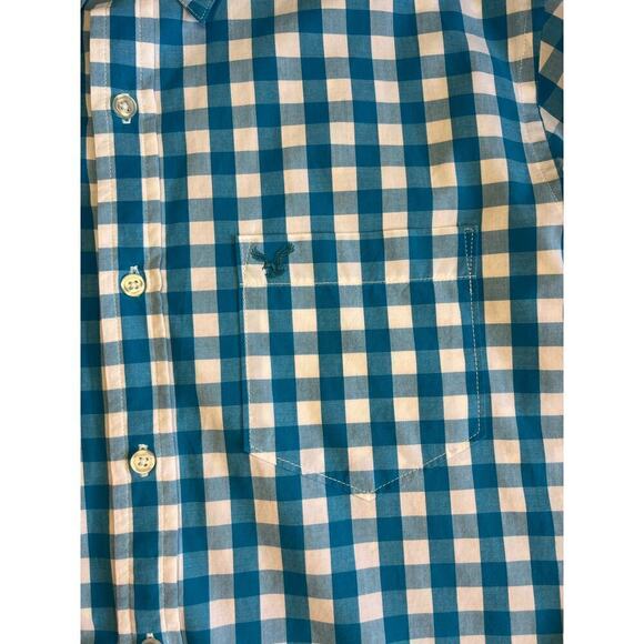 American Eagle Everyday Plaid Button Up Shirt Long Sleeve, Blue/White size Large - Picture 13 of 16
